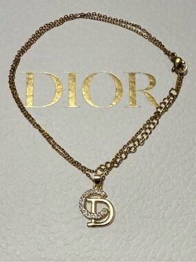 Crystal-Embellished CD Initial Pendant Necklace in Gold-Tone